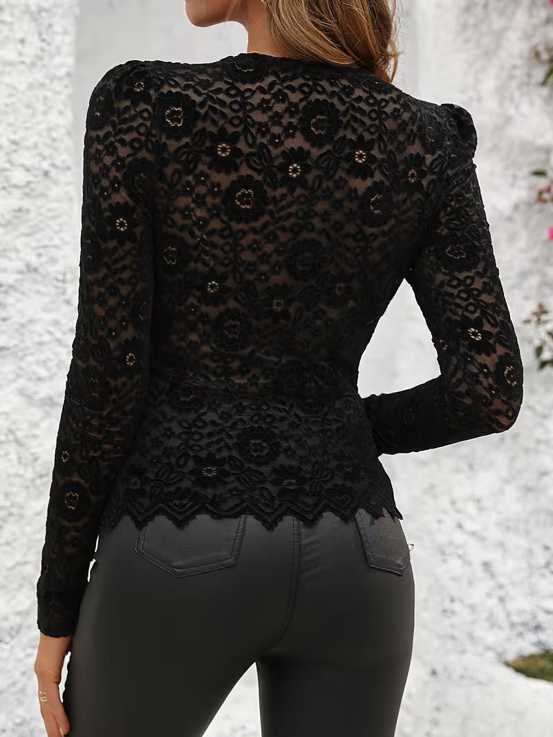 Rolina - Top Regolare in Pizzo Con Scollo a V
