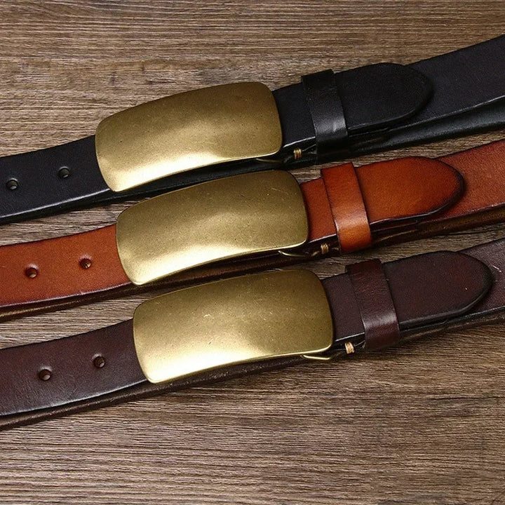 Cristobal - Cintura in Pelle con Fibbia in Ottone Forgiato