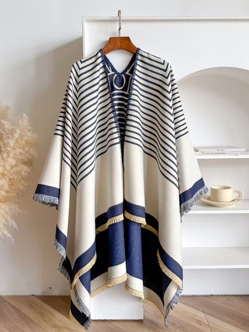 Taisija - Scialle Jacquard a Righe Reversibile In Finto Cashmere