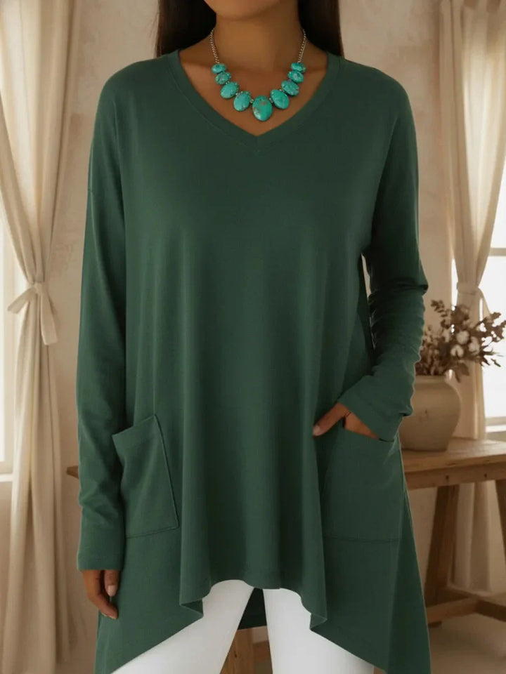 Boglarka - Maglione Ampio Con Scollo a V e Orlo Irregolare