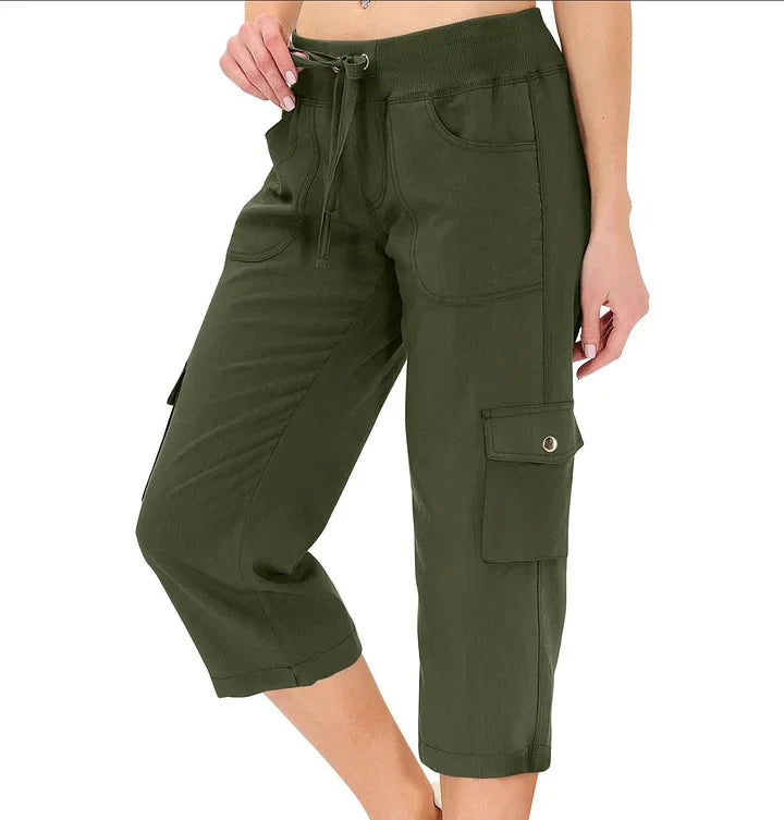 Mileni - Comodi Pantaloni Capri a Vita Alta Con Pratiche Tasche