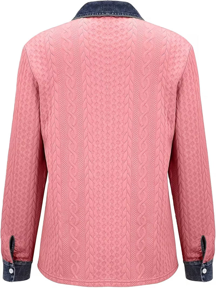 Eryna - Maglia a Maniche Lunghe Con Motivo a Trecce e Colletto in Denim