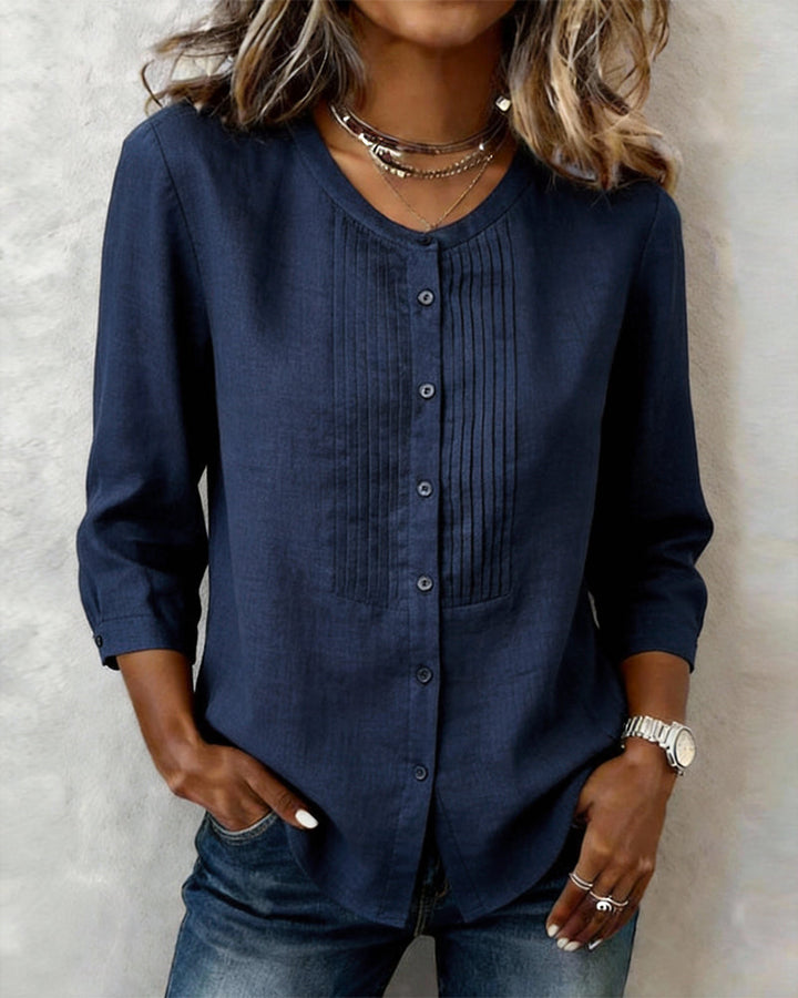 Itsasne - Camicia In Cotone Con Maniche a Tre Quarti e Bottoni