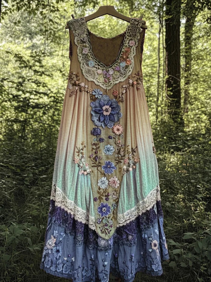 Evabella - Abito Canotta In Lino Patchwork