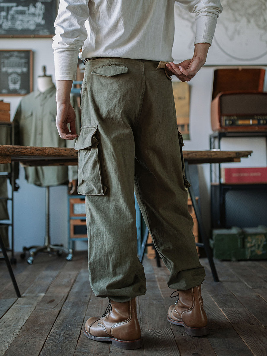 Ibrahim - Pantaloni Militari M-47 In Twill a Spina Di Pesce
