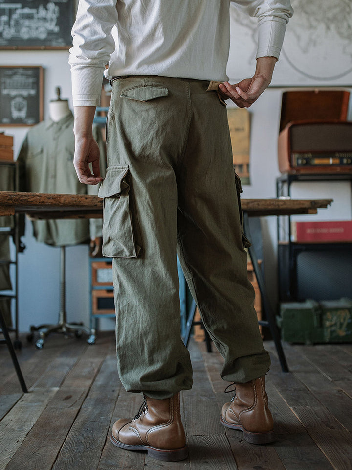 Ibrahim - Pantaloni Militari M-47 In Twill a Spina Di Pesce