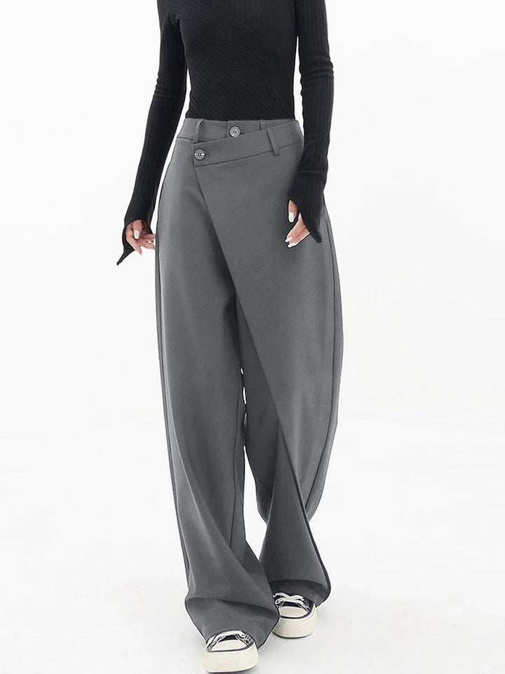 Nela - Pantaloni Sartoriali a Vita Alta Con Fondo Asimmetrico