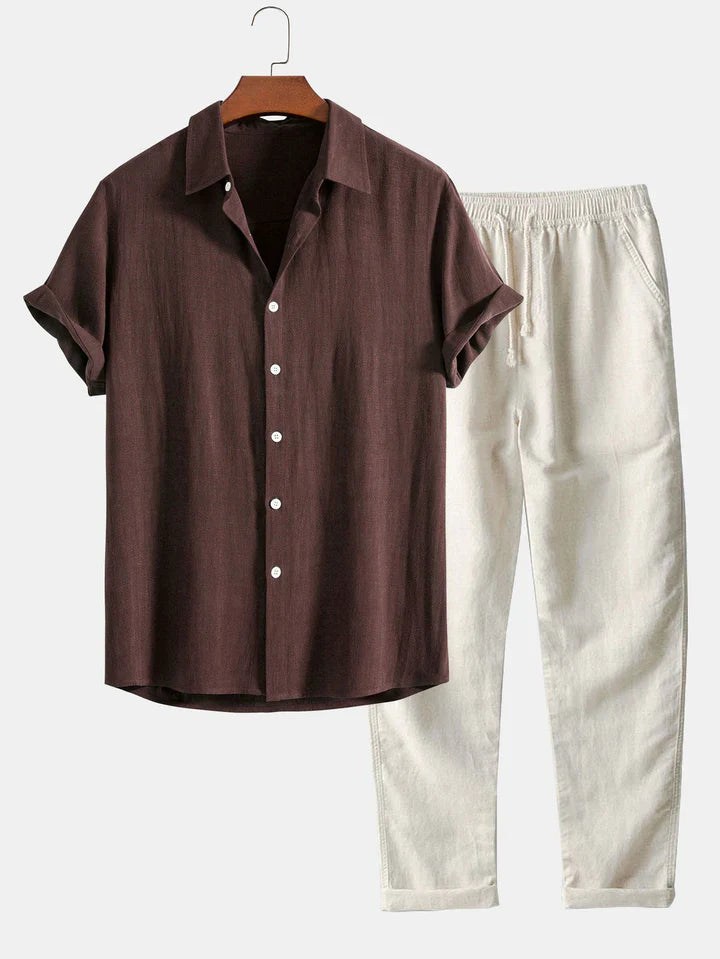 Booker - Camicia In Misto Lino Con Pantaloni Dritti