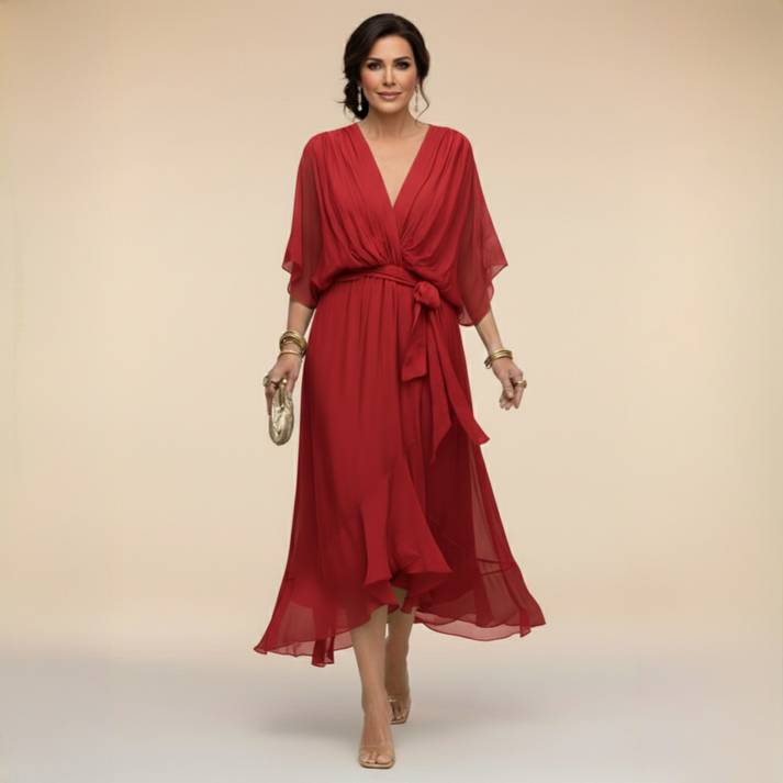 Harshani - Abito in Chiffon Con Scollo a V