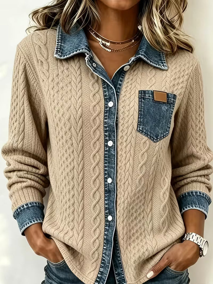 Eryna - Maglia a Maniche Lunghe Con Motivo a Trecce e Colletto in Denim