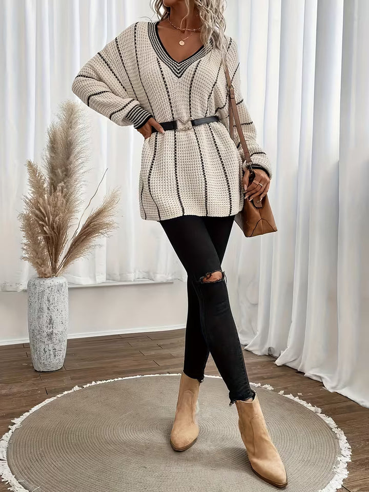 Lykke - Maglione Sovradimensionato a Righe Con Scollo a V