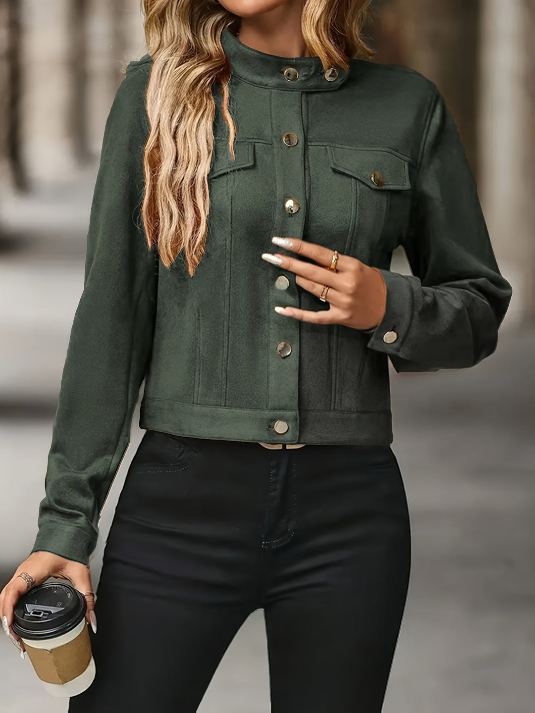 Slavica - Giacca Vintage a Maniche Lunghe Con Bottoni Sul Davanti
