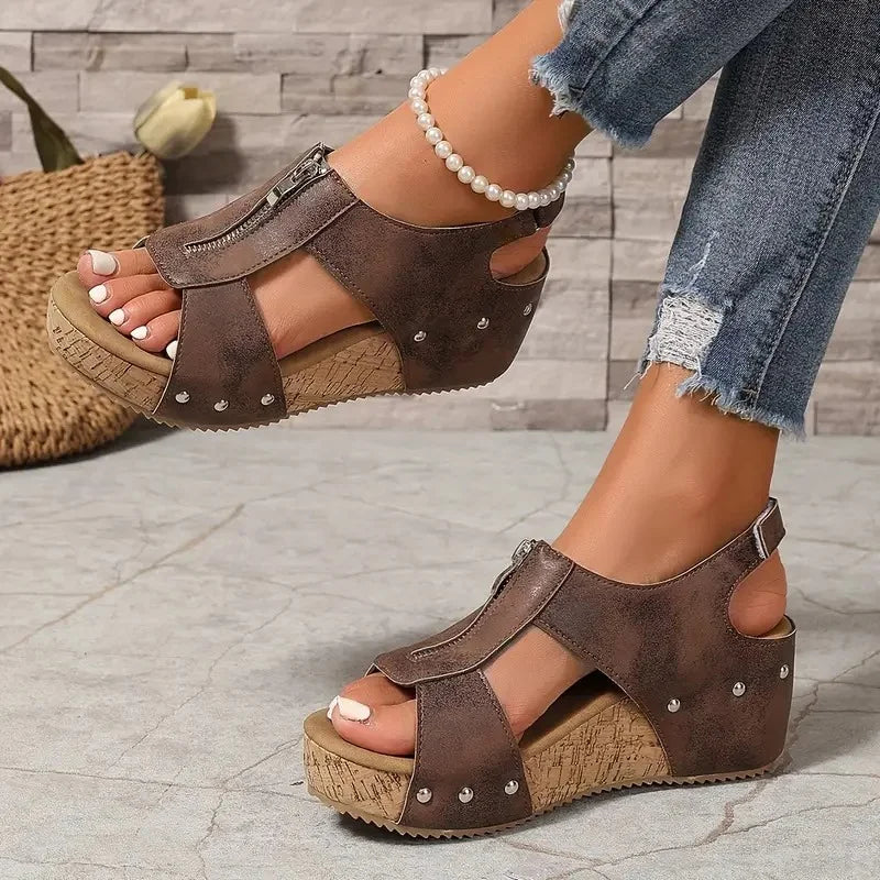 Evridiki - Sandali Con Zeppa Alla Moda Con Cerniera