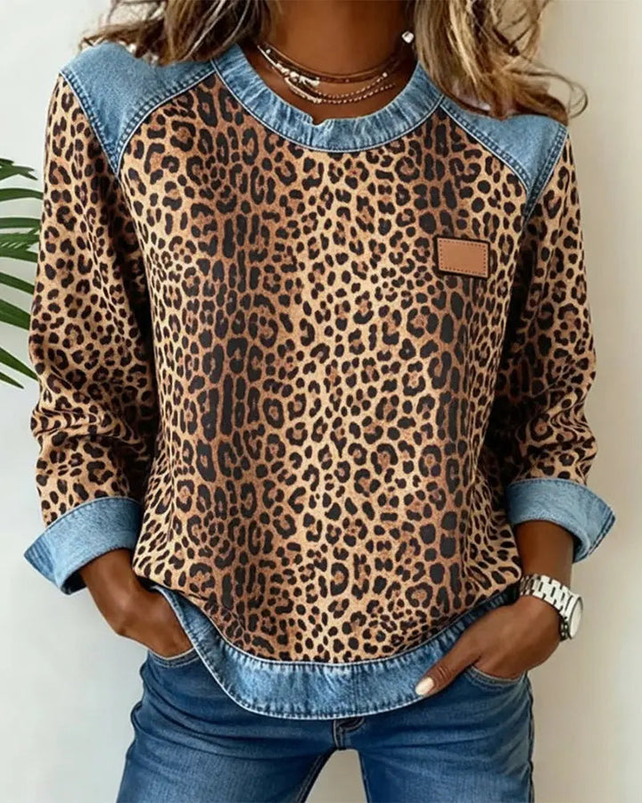 Krassimira - Top a Maniche Lunghe Con Stampa Leopardata
