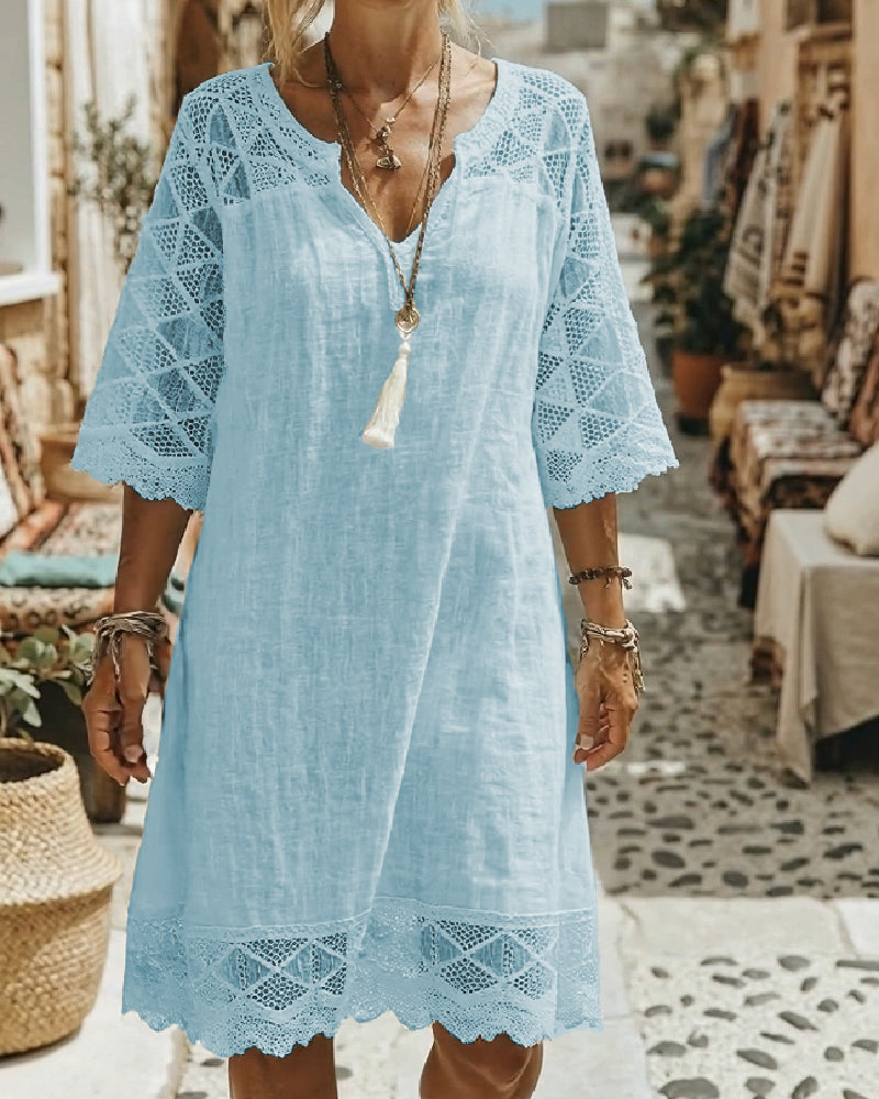 Kilina - Abito Patchwork in Pizzo Con Scollo a V