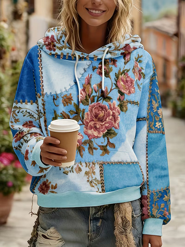 Norella - Felpa Con Cappuccio a Maniche Lunghe in Patchwork Floreale