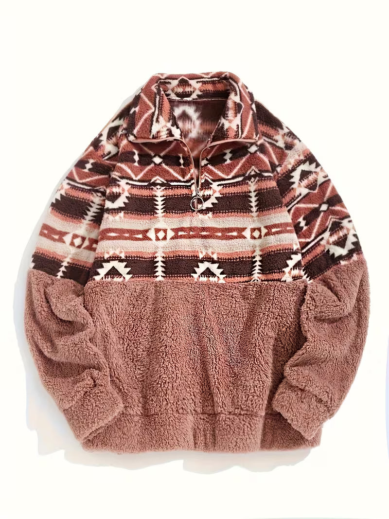 Limina - Felpa Teddy Con Motivo Geometrico E Mezza Zip