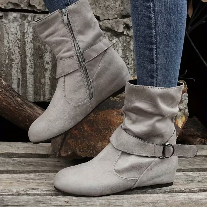 Belynda - Slouchy Wedge Ankle Boots with Buckle Strap