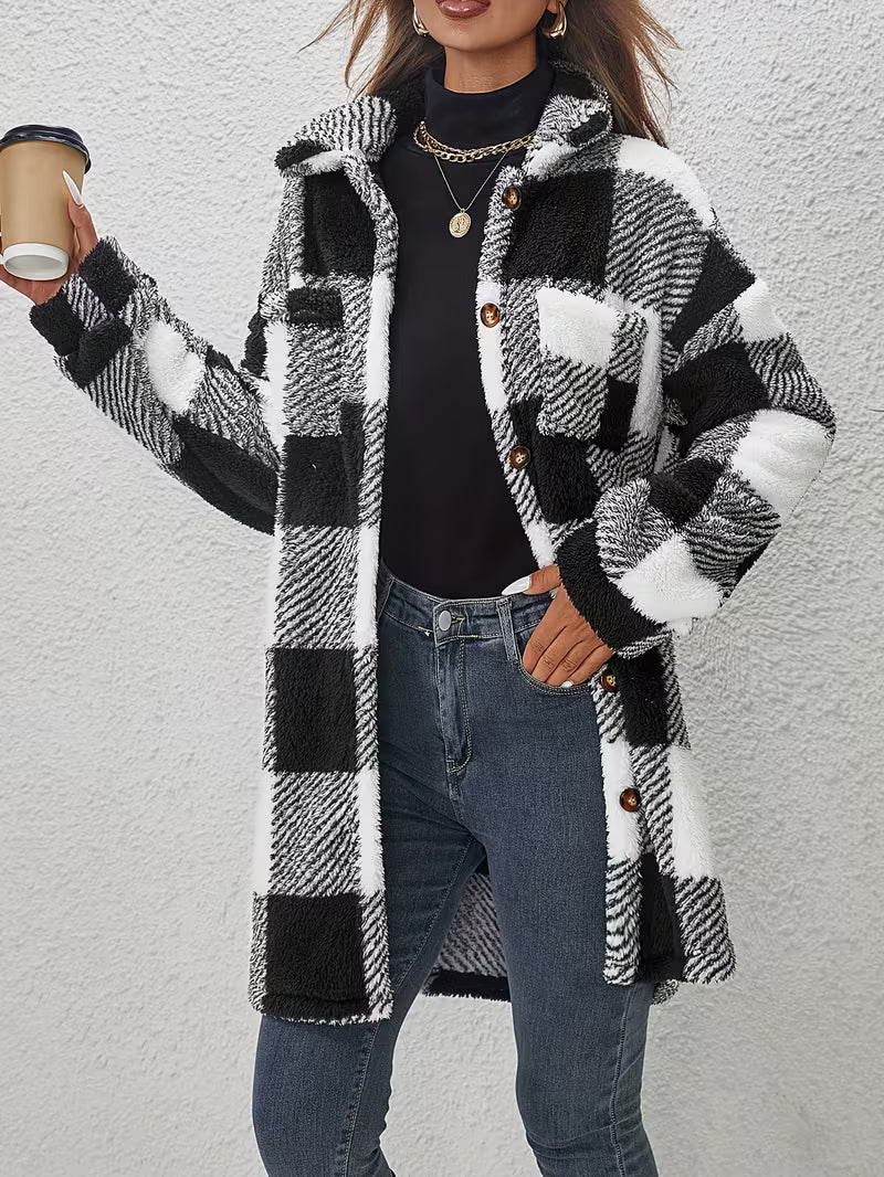 Zariana - Giacca in Peluche a Quadri Transfrontaliero