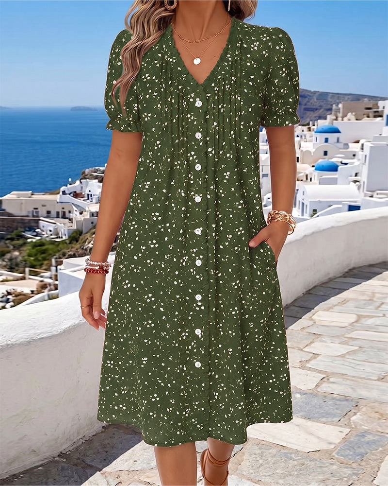 Dayma - Abito Floreale Con Scollo a V E Abbottonatura Frontale