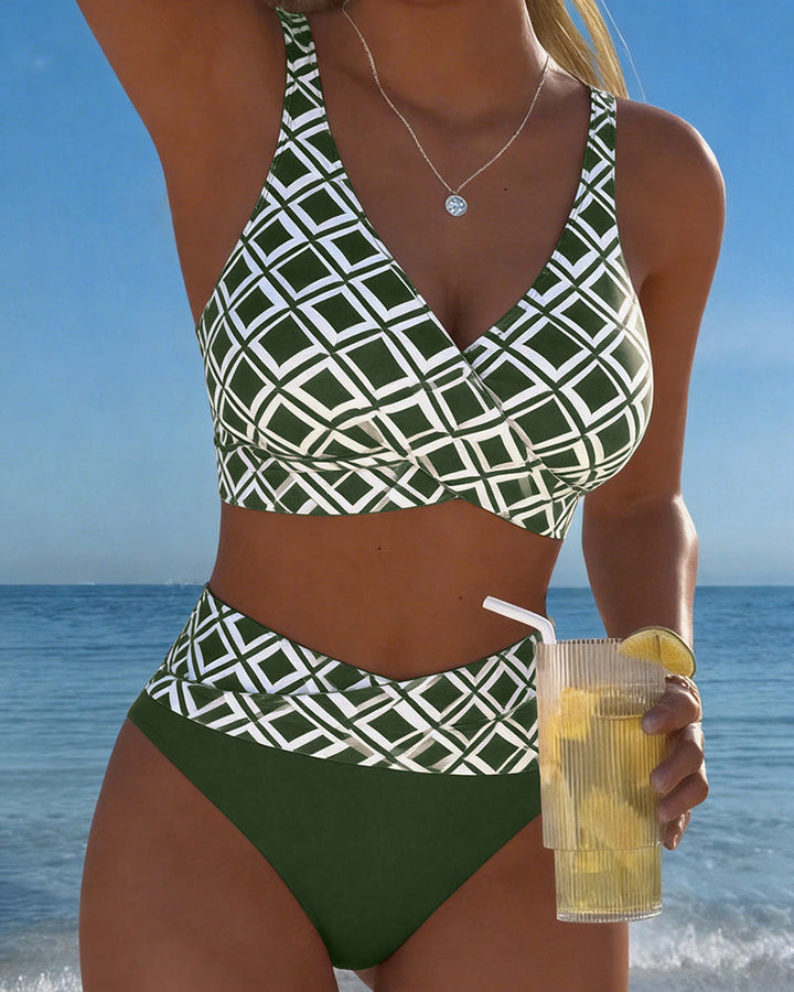 Chelvi - Elegante Bikini a Due Pezzi Con Motivo a Rombi