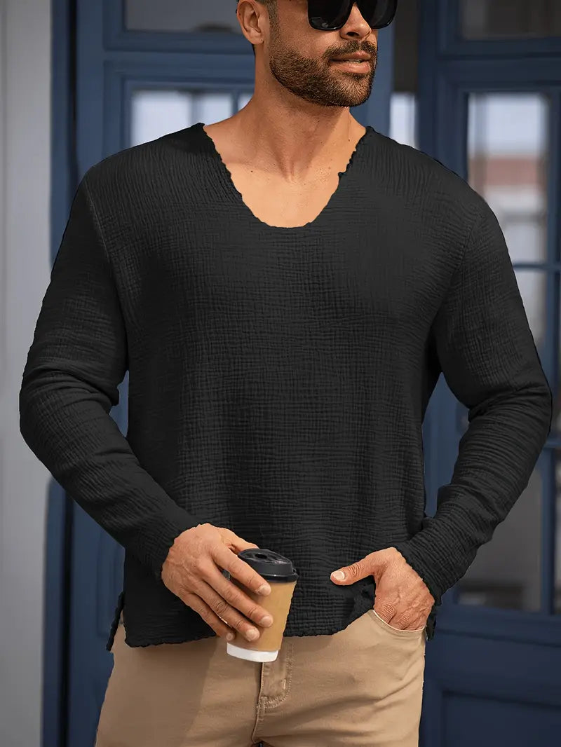 Demetrio - Camicia Casual Comoda a Maniche Lunghe Con Scollo a V