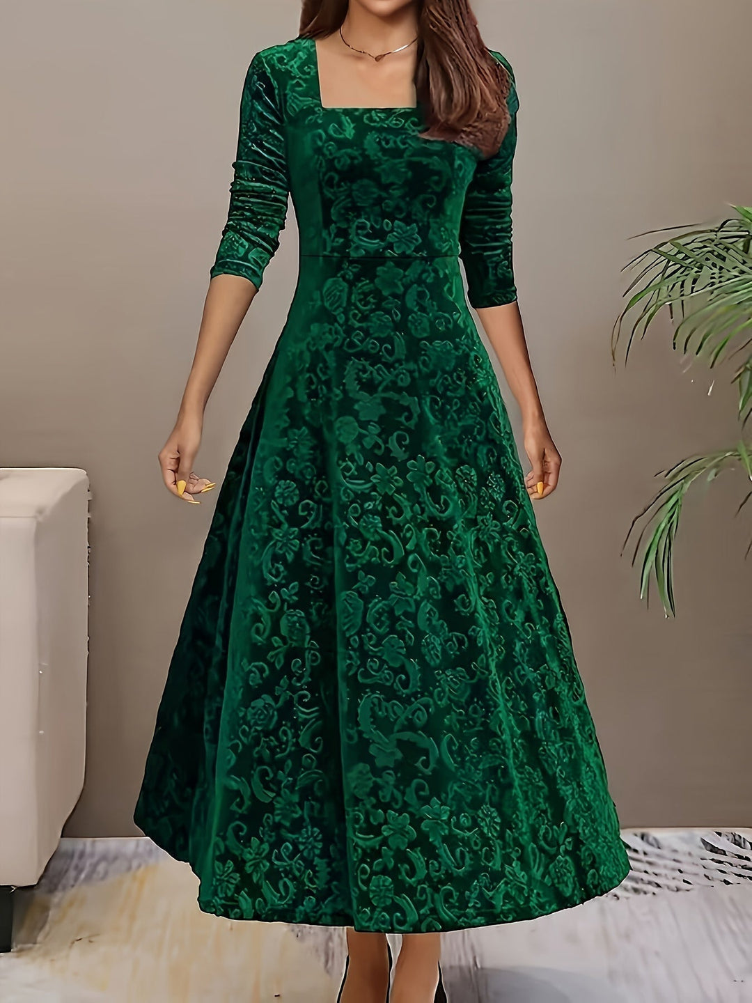 Otsuru - Elegante Abito In Velluto a Maniche Lunghe