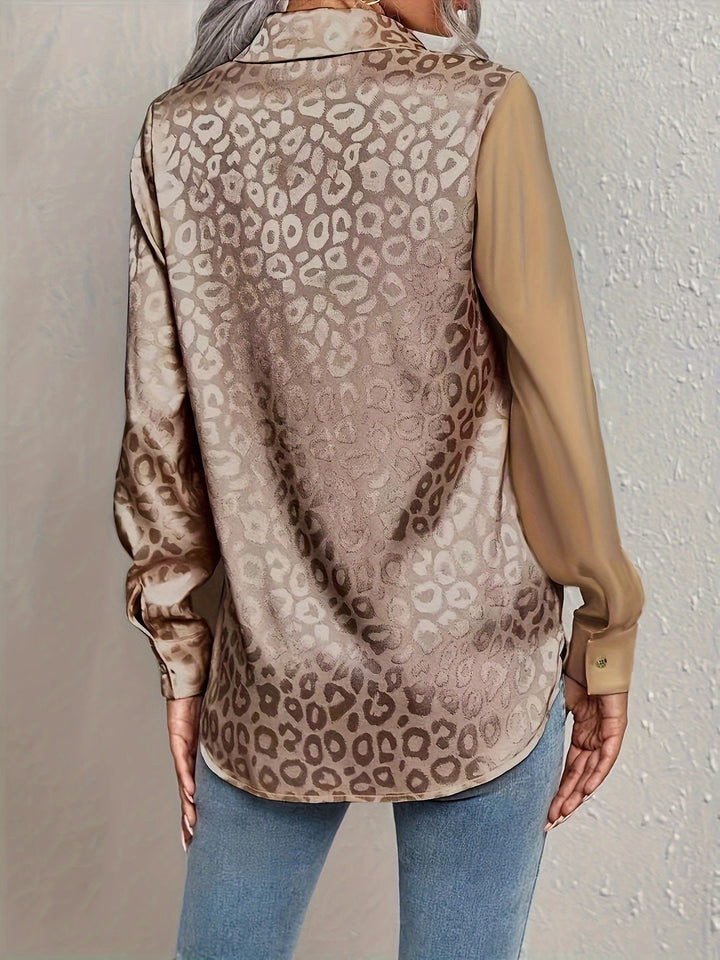 Gwendolyn - Camicia Con Bottoni In Raso Bicolore Con Stampa Leopardata Jacquard