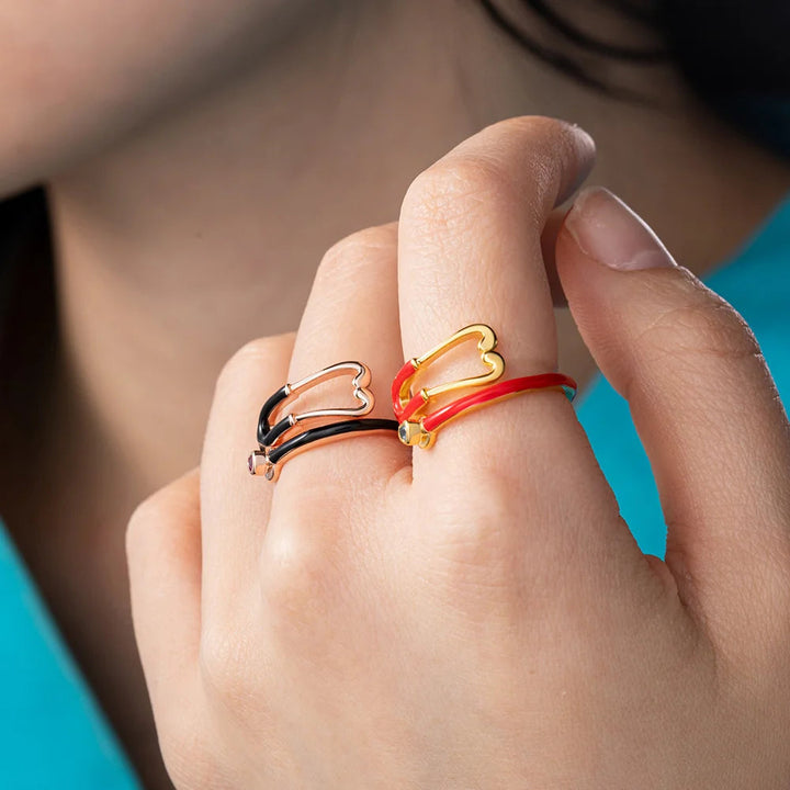 Caitleen - Anello Stetoscopio Con Pietra Portafortuna a Forma Di Cuore