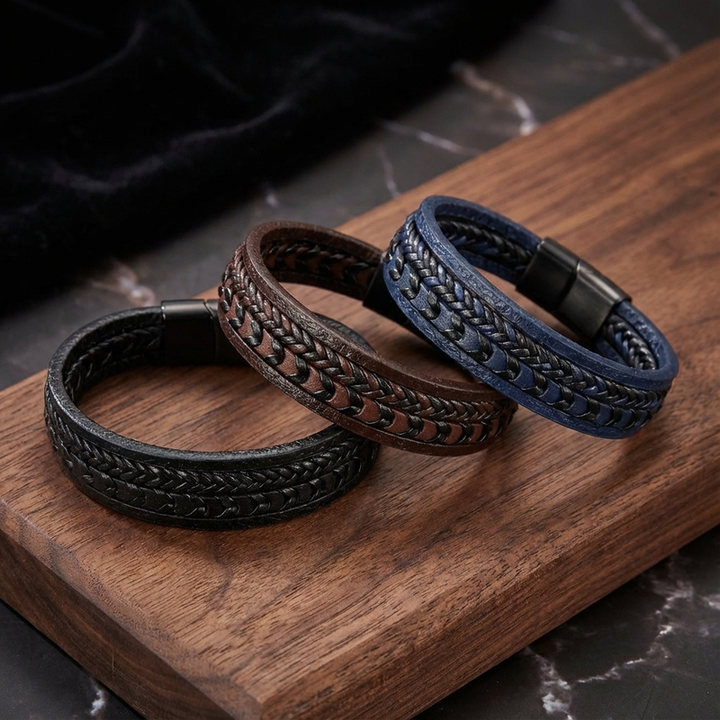 RuneCraft - Bracciale Vichingo Intrecciato in Pelle