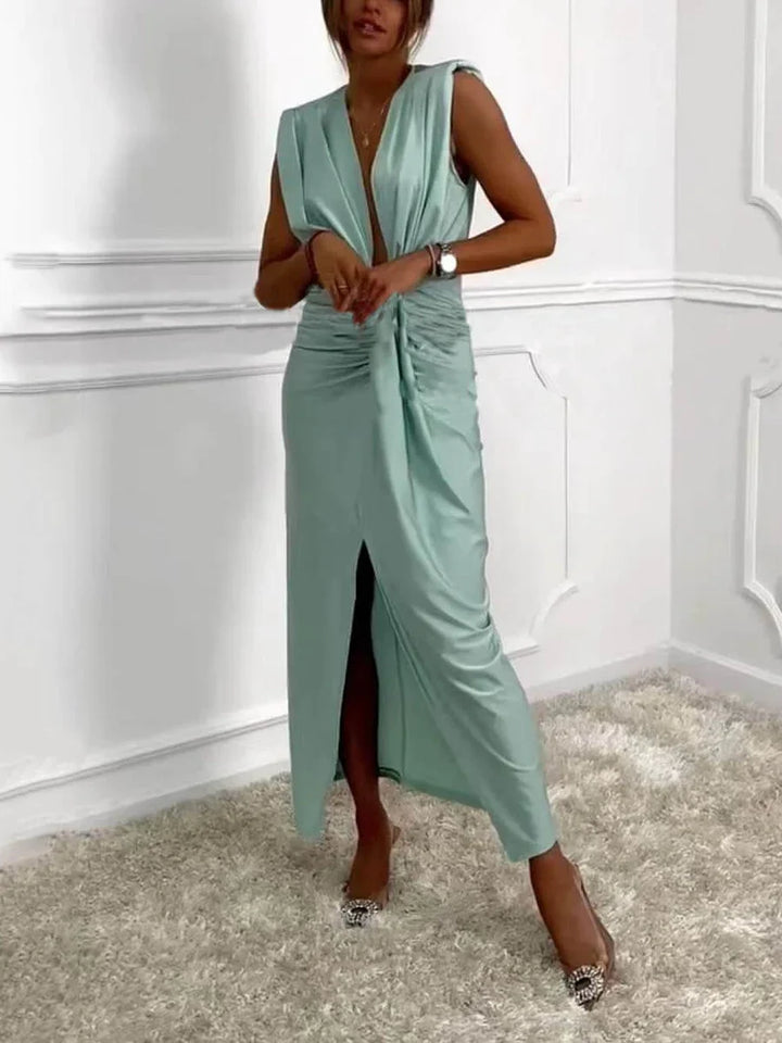 Jolira - Abito Midi Classico Con Spacco Drappeggiato Arricciato
