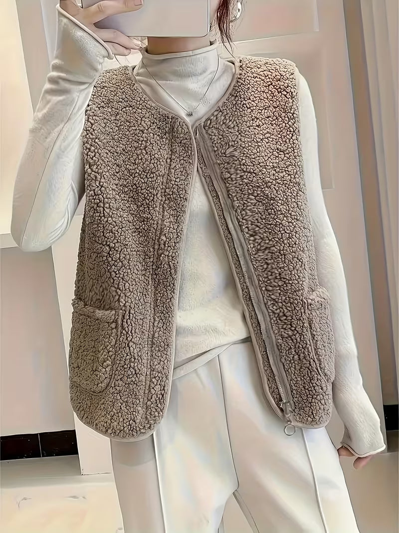 Miona - Gilet in Pile Morbido Con Tasche