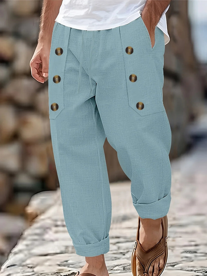 Beslan - Elegante Pantalone A Gamba Dritta Con Bottoni Dorati