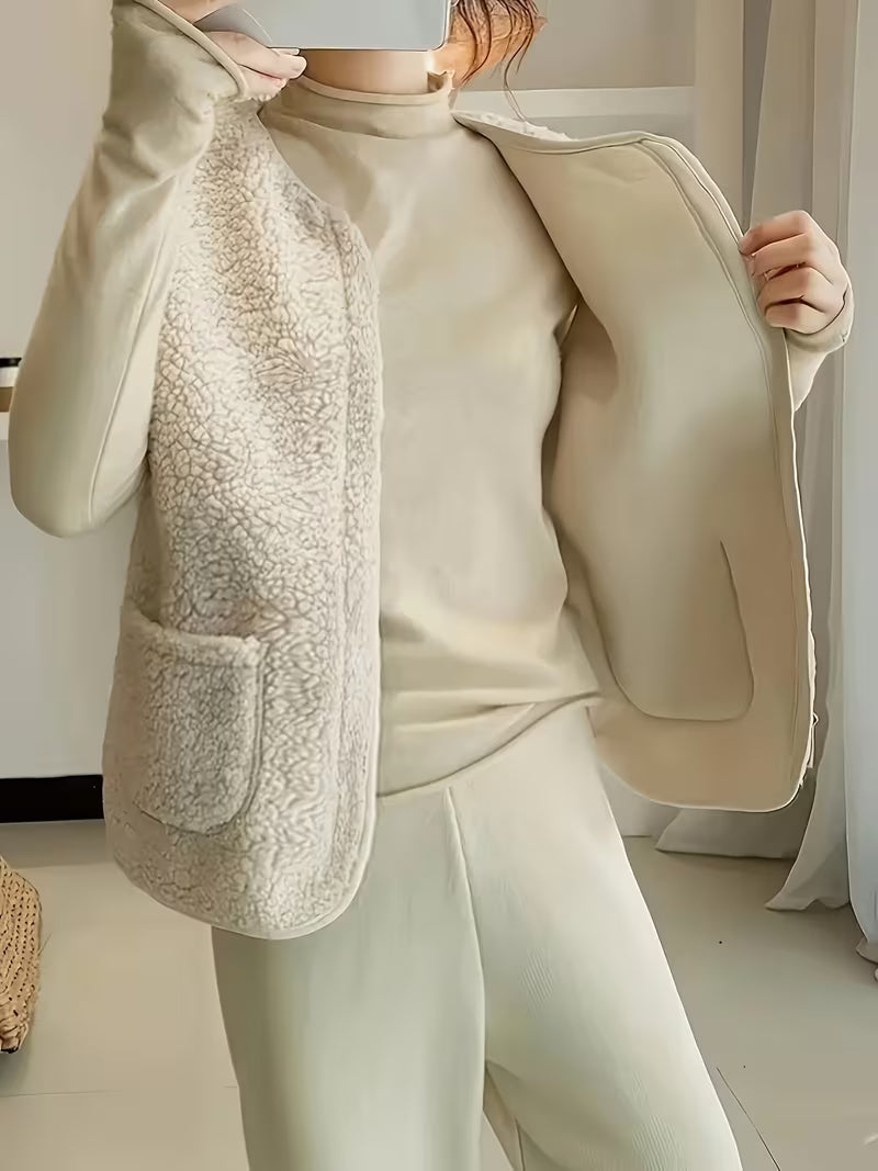 Miona - Gilet in Pile Morbido Con Tasche