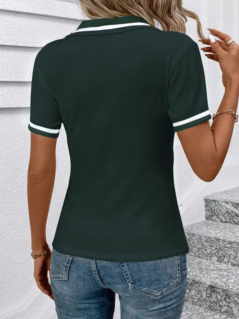 Vasilka - Elegante Top a Maniche Corte Con Colletto