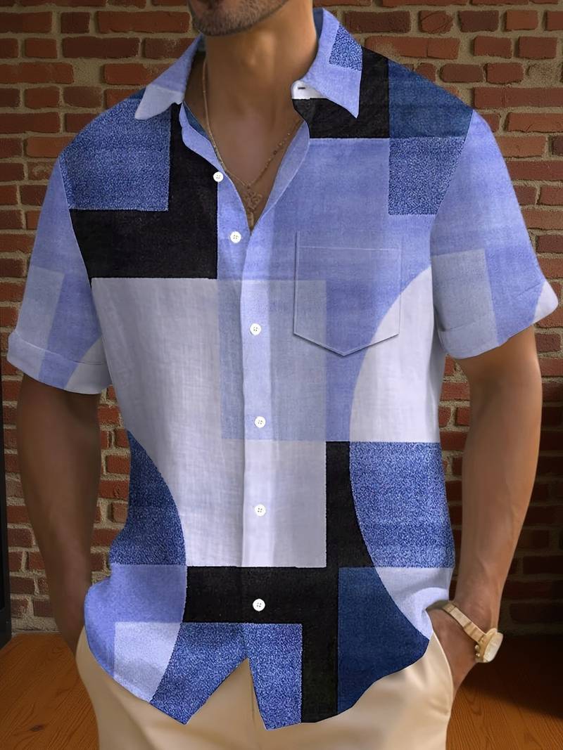 Boucher - Camicia a Maniche Corte Con Stampa Geometrica Vintage E Bottoni