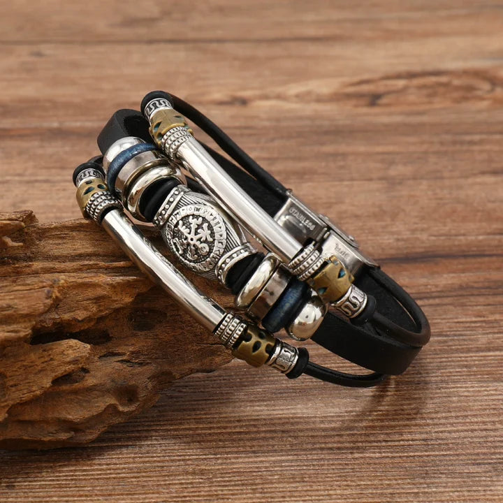 NorBrac - Bracciale Vintage In Pelle In Stile Vichingo