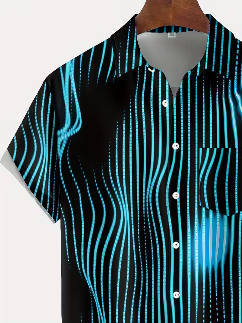 Ludwig - Camicia Casual Con Stampa a Righe Artistiche