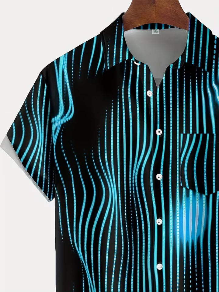Ludwig - Camicia Casual Con Stampa a Righe Artistiche