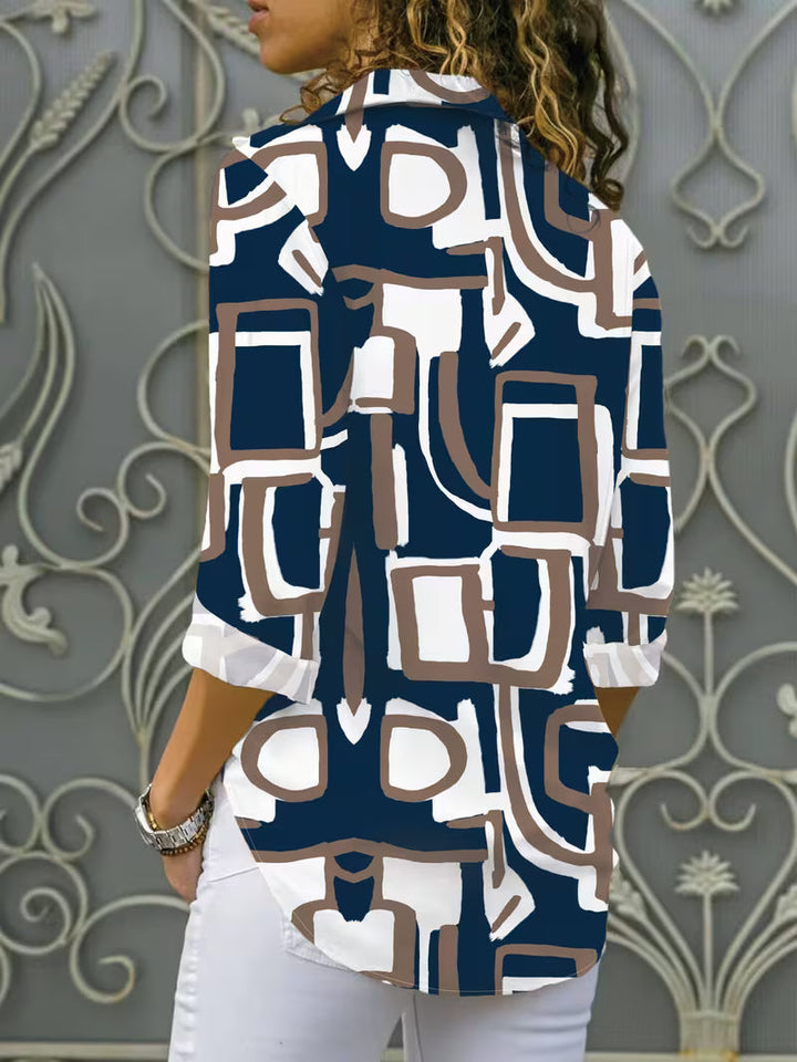 Fizana - Camicia Casual in Chiffon Con Stampa Geometrica