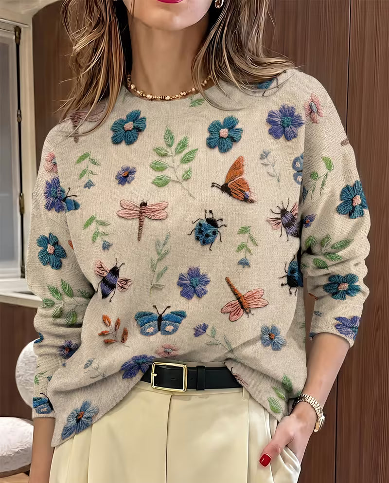 Nigella - Maglione Casual Con Stampa Floreale E Di Insetti