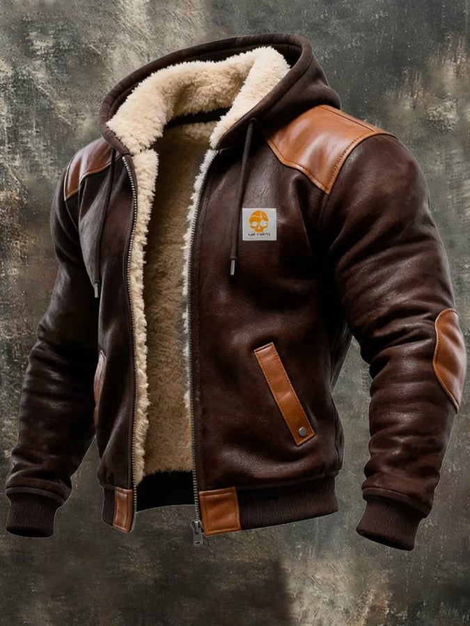 Francois - Giacca Vintage In Pelle Scamosciata Con Cappuccio