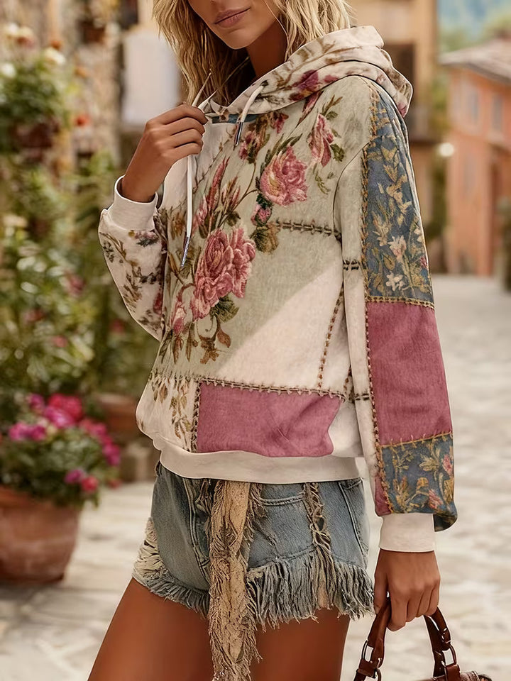 Norella - Felpa Con Cappuccio a Maniche Lunghe in Patchwork Floreale