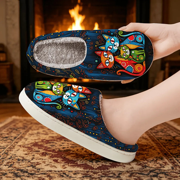 Quincy - Pantofole Con Stampa Felina E Fodera in Peluche
