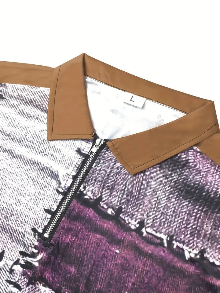 Zerem - Camicia a Maniche Lunghe con zip e Blocchi di Colore