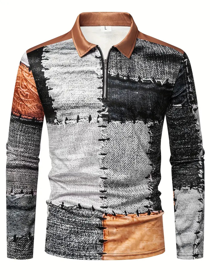 Zerem - Camicia a Maniche Lunghe con zip e Blocchi di Colore