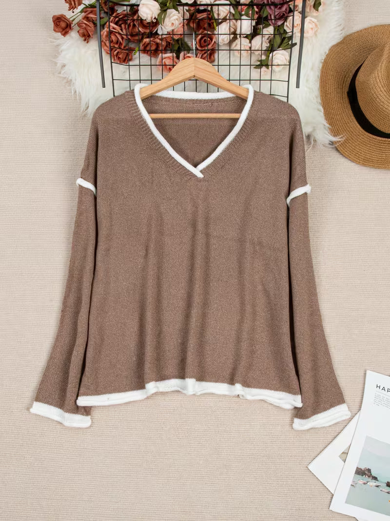 Ginny - Maglione Casuale a Maniche Lunghe e Scollo a V