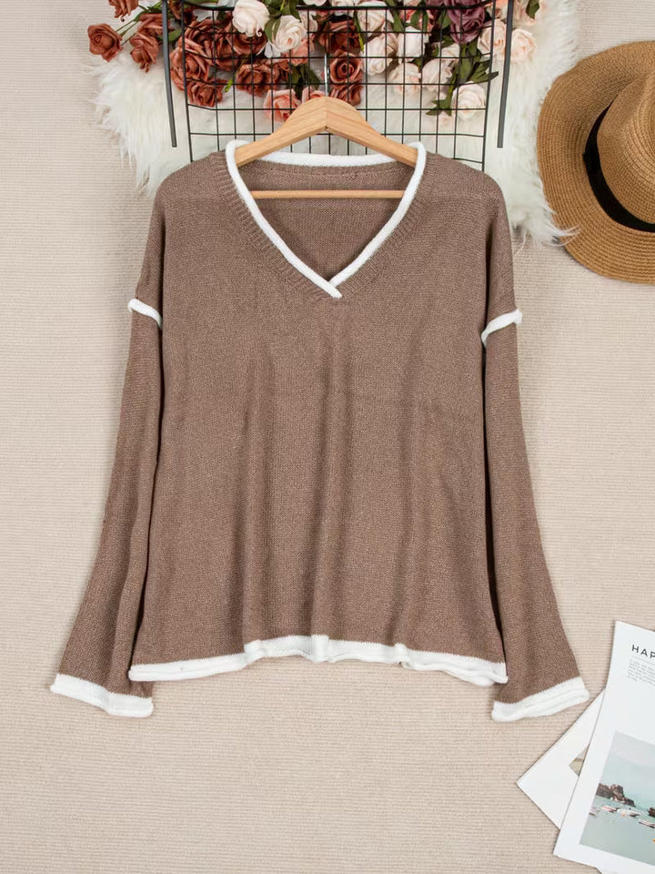 Ginny - Maglione Casuale a Maniche Lunghe e Scollo a V