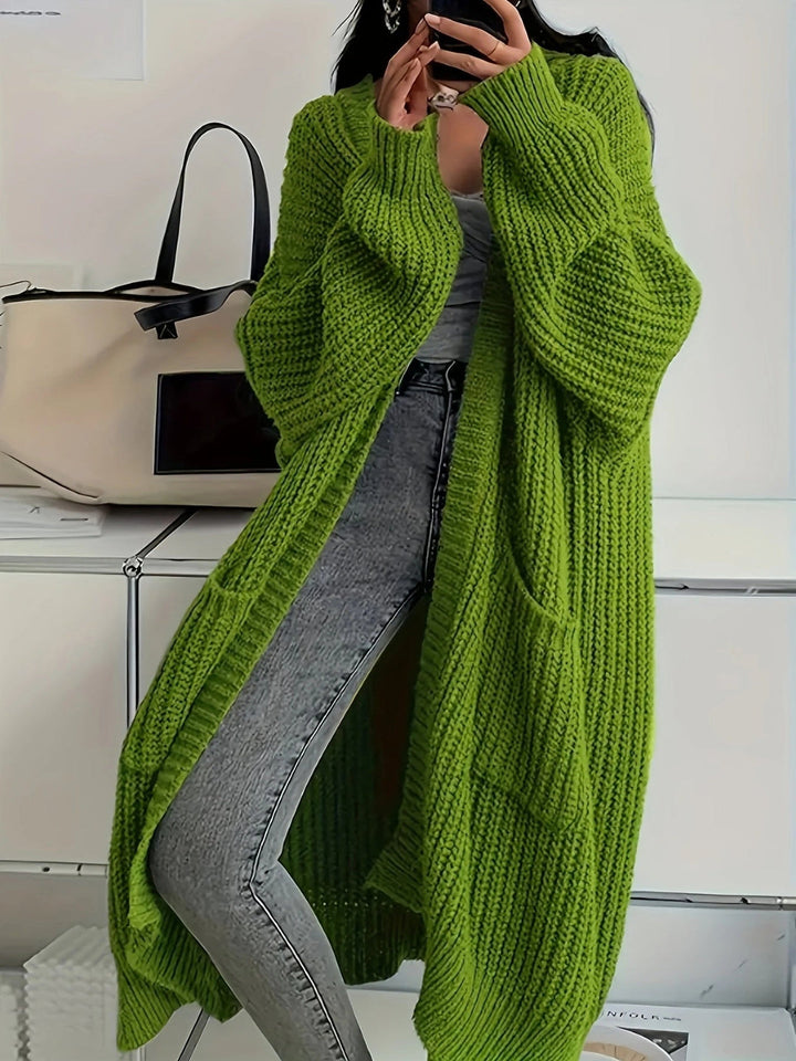 Ludivine - Comodo Cardigan Lungo in Maglia Con Apertura Frontale E Tasche