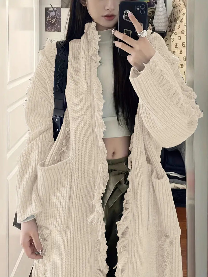 Ramziya - Elegante Nappa Lunga Cardigan Con Tasca